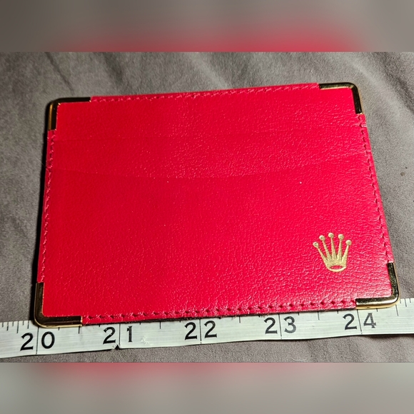 Rolex Vintage Calfskin Leather Card Wallet 3 Slot Red Gold Document Receipt ID - Picture 12 of 12